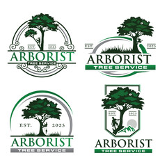 Arborist Tree tools logo. Tree Cutting logo bundle template.