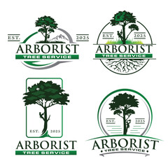 Arborist Tree tools logo. Tree Cutting logo bundle template.