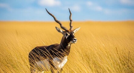 Blackbuck antelope india wildlife animal nature grassland landscape safari horns mammal outdoors gazelle field