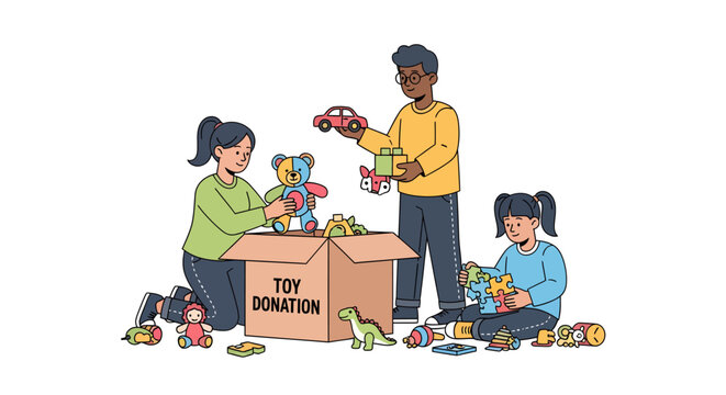 Family Donating Toys to Charity for Children in Need.