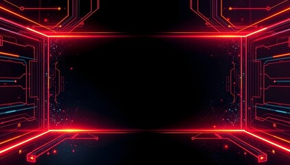Futuristic Tech Frame A Dynamic Red Neon Edge Design for Digital Interfaces and Cyber Spaces