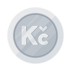 Silver coin with Czech koruna sign (Kč). Economy, finance, investment, profit, money, CZK currency concept. Flat vector illustration isolated on white background