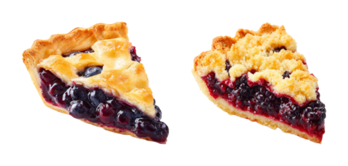 Delicious berry pie slice, golden crust and juicy filling, perfect for bakery and recipe promotion PNG set with transparent background