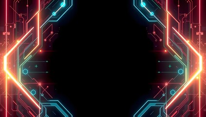 Abstract technological frame design with glowing circuits and digital elements for futuristic concepts