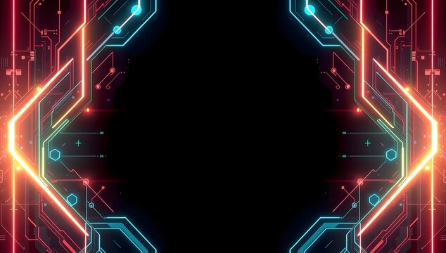 Abstract technological frame design with glowing circuits and digital elements for futuristic concepts