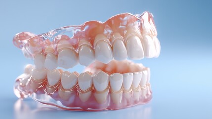 3D Dental Prosthesis Model on Blue Background