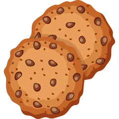 Two Delicious Chocolate Chip Cookies on a Transparent Background Isolated Round Baked Pastry with Dark Brown Chocolate Chunks and Golden Brown Cookie Dough