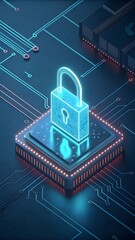 Cybersecurity Concept With Glowing Digital Lock On Microchip Representing Data Protection And Network Encryption
