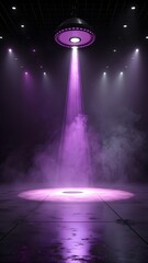 Futuristic Purple Spotlight Beam Shining In Dark Room With Smoke And Fog Sci Fi Stage Lighting Background