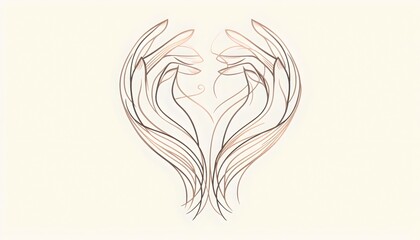 Naklejka premium Artistic vector logo of hands forming heart shape with organic lines, rose-gold tones, and warmth.