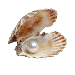 opened seashell with pearl isolated [Transparent Background PNG].