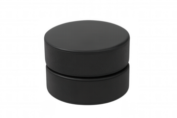 Black hockey puck on a transparent background. Essential rubber equipment used in ice hockey games and training sessions