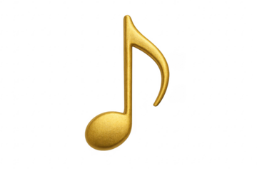 Golden musical eighth note symbol on transparent background