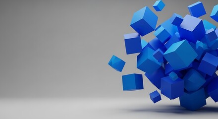 Bold 3D Blue Cube Mosaic on Gray