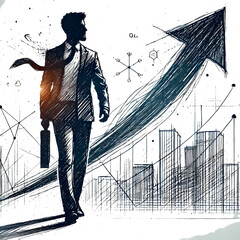 Silhouette of a person with an arrow symbolizing growth and success in a sketch style on a white background