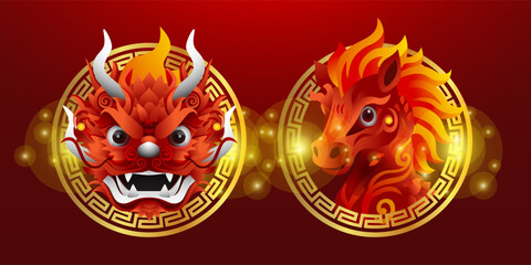 dragon head and horse head with lunar elements
