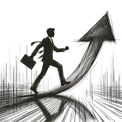 Silhouette of a person with an arrow symbolizing growth and success in a sketch style on a white background