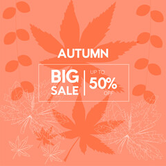 Autumn leaves vector background vintage floral design for holiday greeting card