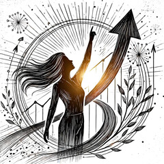 Silhouette of a person with an arrow symbolizing growth and success in a sketch style on a white background