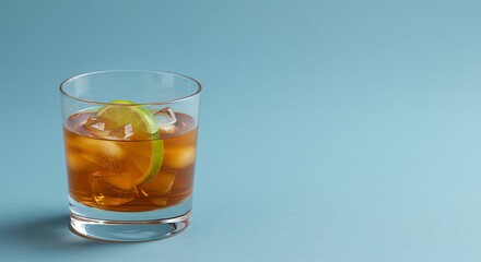 Whiskey drink with lime and ice