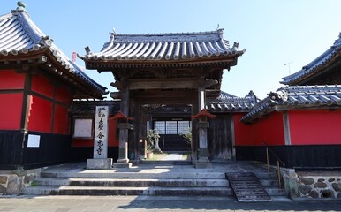 A Japanese temple : a scene of the entrance gate to the precincts of Gogan-ji Temple in Nakatsu City in Oita Prefecture in Kyushu