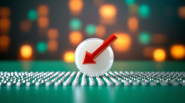 A conceptual image featuring a downward arrow on a sphere, symbolizing decline or decrease in business metrics.