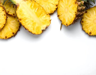 Pineapple Slices on White Background - Fresh and Tropical Fruit.