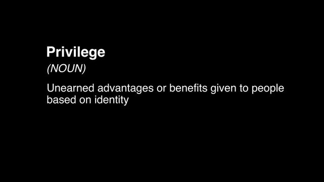 Privilege word definition animation black background 5