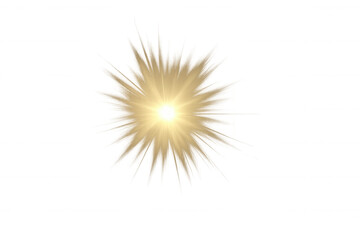Bright golden explosion light with sun flare effect on transparent background, glowing starburst for overlay