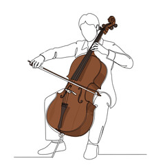 Vector art of musician playing the cello with a bow, capturing the essence of classical music performance, artistic expression, and dedication to the instrument © Alex