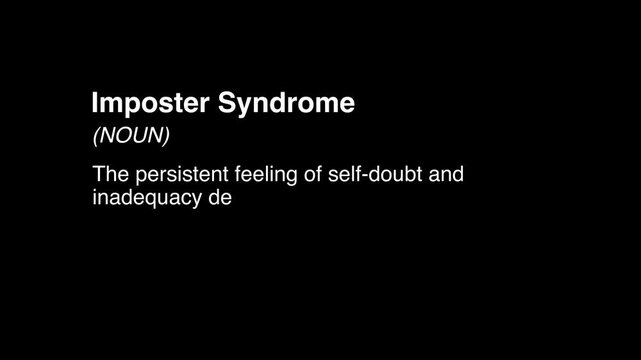 Imposter Syndrome word definition animation black background 2