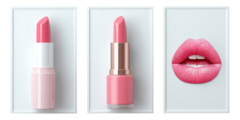 Obraz premium Elegant Pink Lipsticks and Perfect Lips on Minimalist Transparent Background