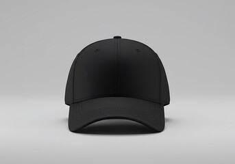 Minimalist black baseball cap front view studio shot