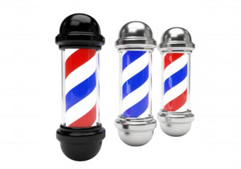 Barber poles red white blue isolated on a transparent background