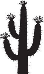 Black silhouette of a saguaro cactus with flowers white