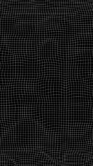Minimal wireframe grid texture with wavy surface, black and white abstract tech pattern.