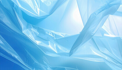 青い背景　くしゃくしゃのビニールをはった背景　機密・密閉