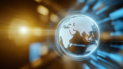 A futuristic view of the Earth surrounded by glowing lines, symbolizing digital connectivity and global communication.