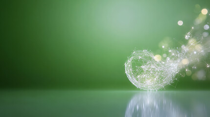 A glowing orb emits a trail of sparkling light against a soft green background, symbolizing energy and nature's beauty.