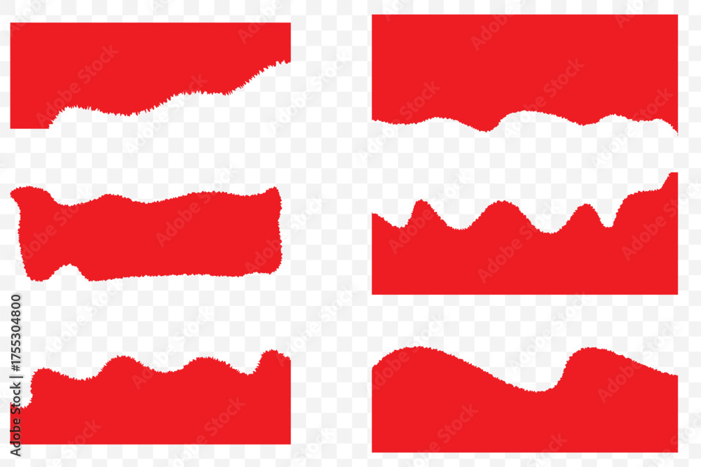 Wall mural set of black torn paper edge shapes on white background for design