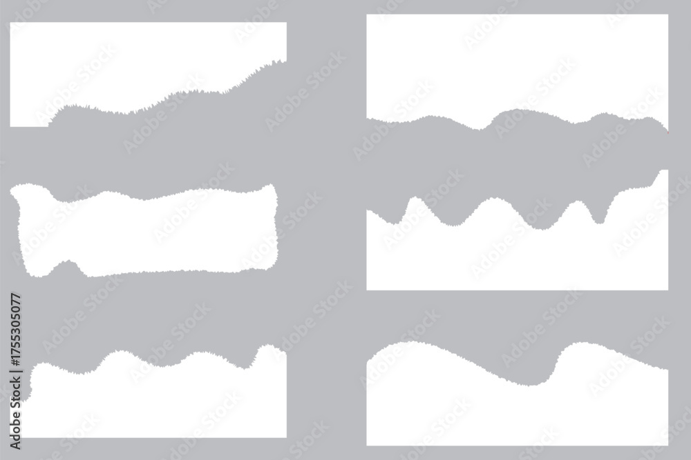 Wall mural Set of black torn paper edge shapes on white background for design