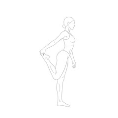 Vector art of line art illustration of a woman performing a quadriceps stretch by holding her foot behind her