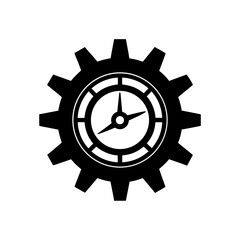 Clock inside of a gear on transparent background silhouette