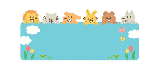 動物 かわいい イラスト 友達 手描き かわいい 子ども向け コピースペース