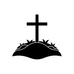 Grave with a cross icon on transparent background silhouette