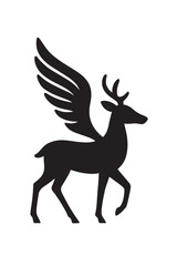 Fototapeta premium Black silhouette of a winged deer walking on a white background animal