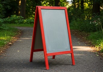 Outdoor a frame chalkboard sign in a forest path