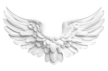 Obraz premium A pair of majestic white wings isolated on transparent background, showcasing intricate feather details and symbolizing freedom, purity, and ethereal beauty in a minimalist design