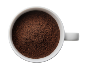 instant coffee granules in a white mug, top view.