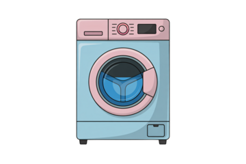 Cartoon washing machine illustration, laundry appliance for cleaning